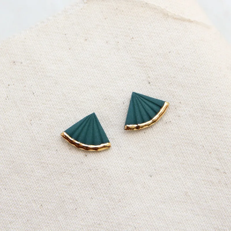 Teal Gold Dipped Small Fan Studs