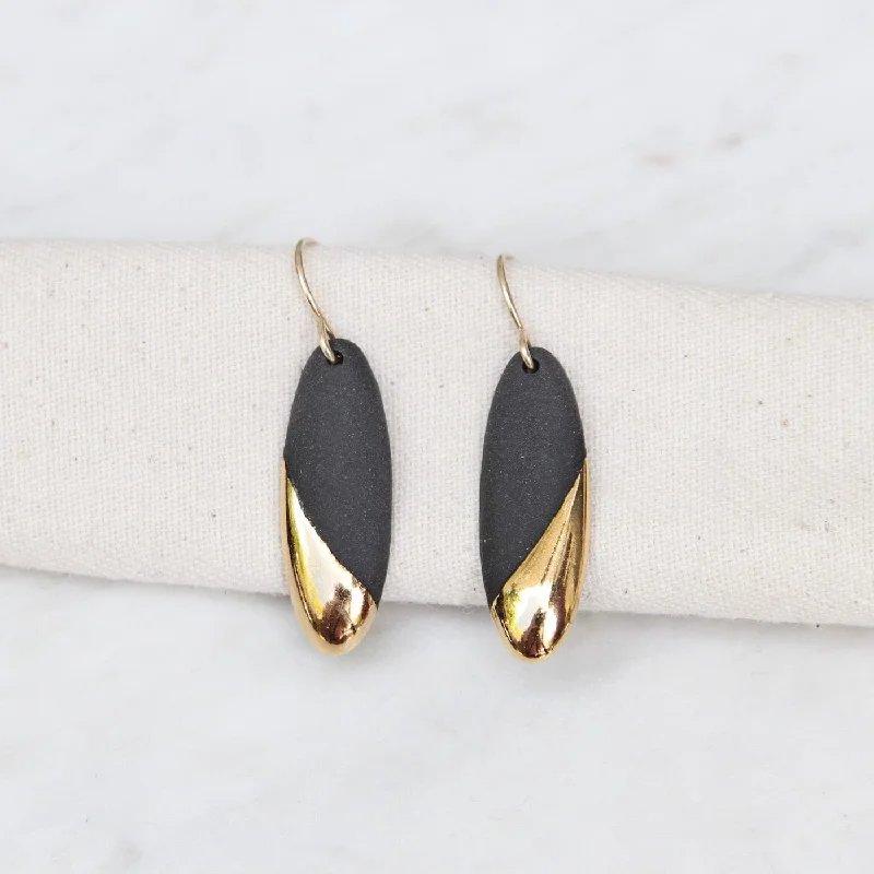 Black Gold Dipped Long Oval Earrings