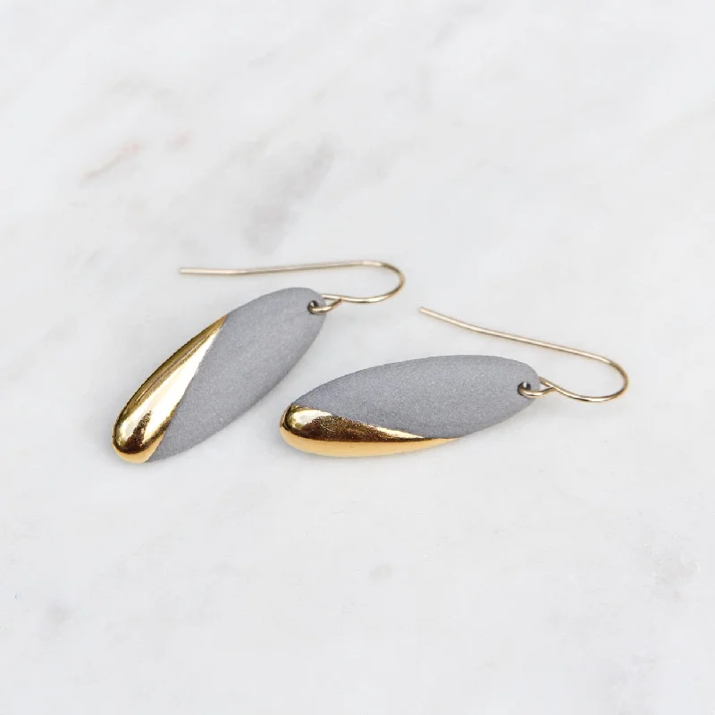 Gold Dipped Long Oval Earring - Grey