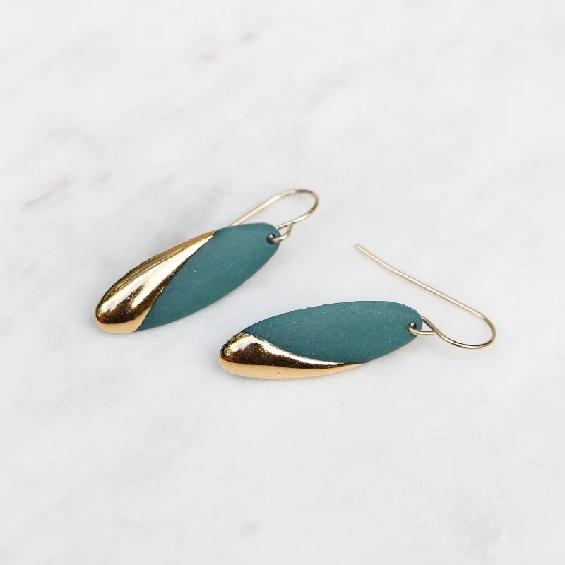 Teal Gold Dipped Long Oval Earring