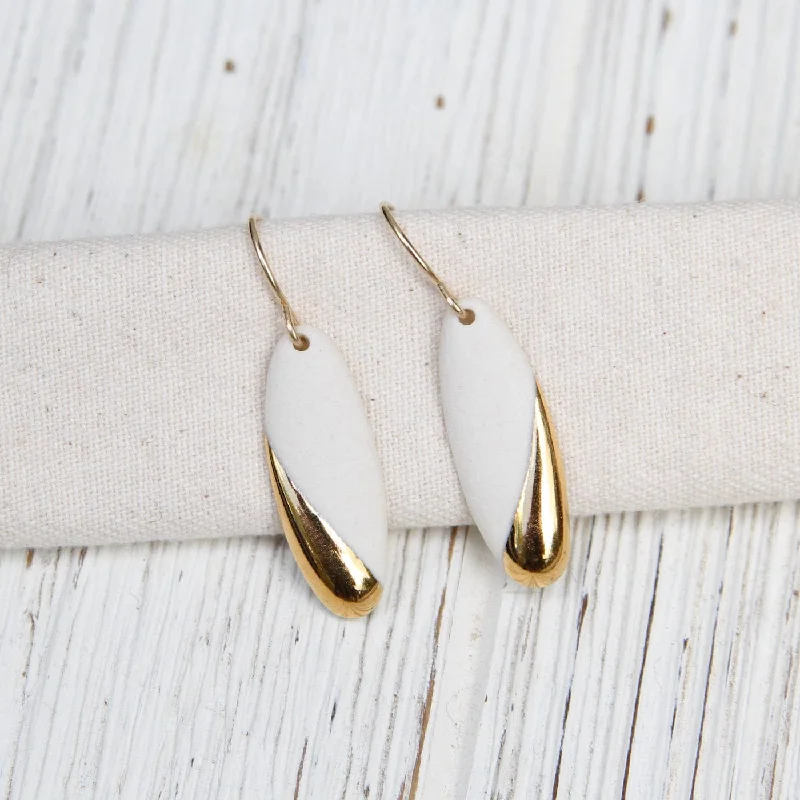 White Gold Dipped Long Oval Earrings