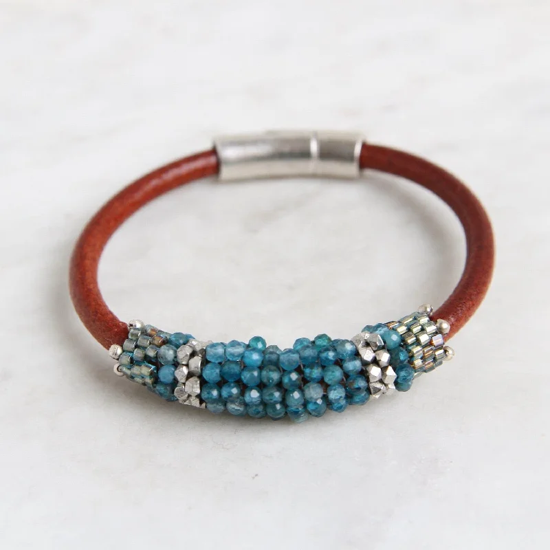 Hand Stitched Apatite & African Silver Mix Bracelet