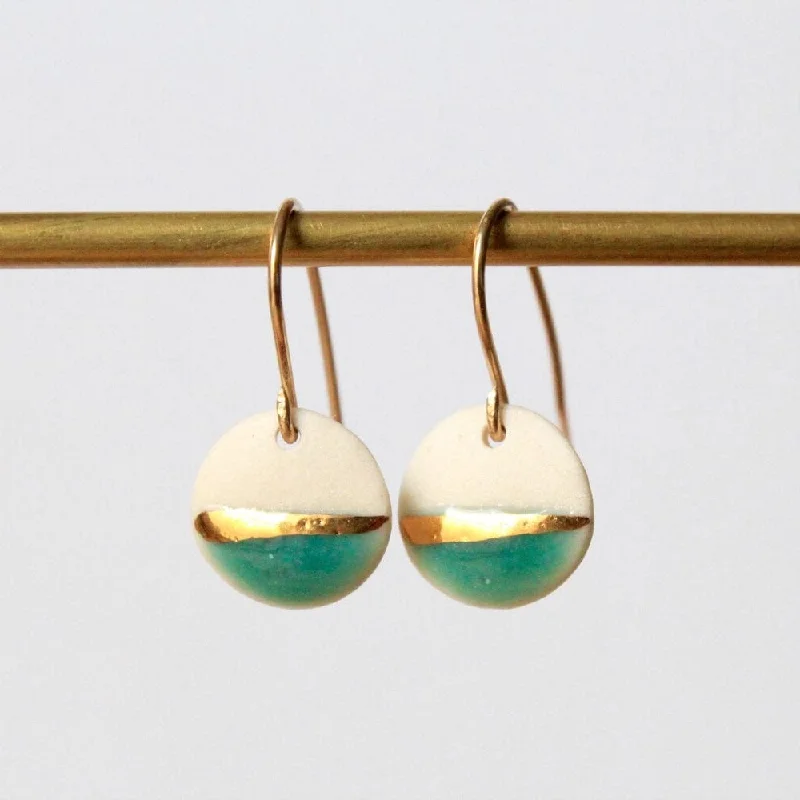 Gold Striped Circle Drop Earrings - Turquoise