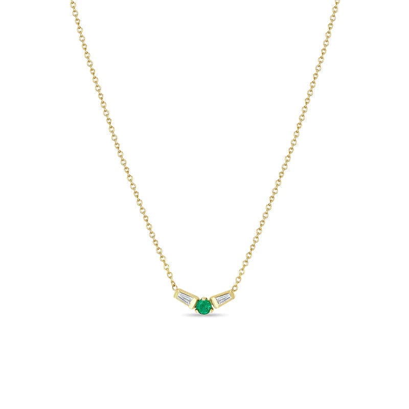 14k Emerald & Angled Tapered Baguette Diamonds Necklace