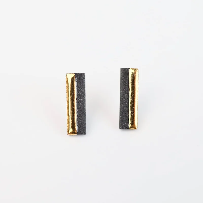 Black Bar 2 Stud Earrings - Short