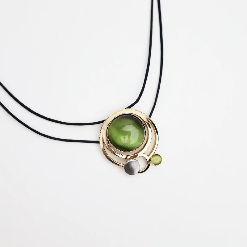 Brass Pendant with Aluminum and Green Acrylic Necklace