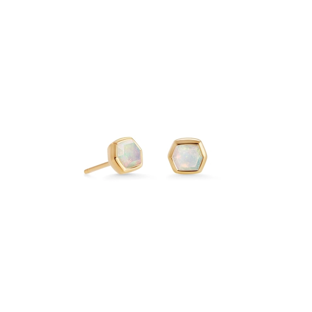 Kendra Scott 18K Yellow Gold Vermeil Davie Stud Earrings in White Opal