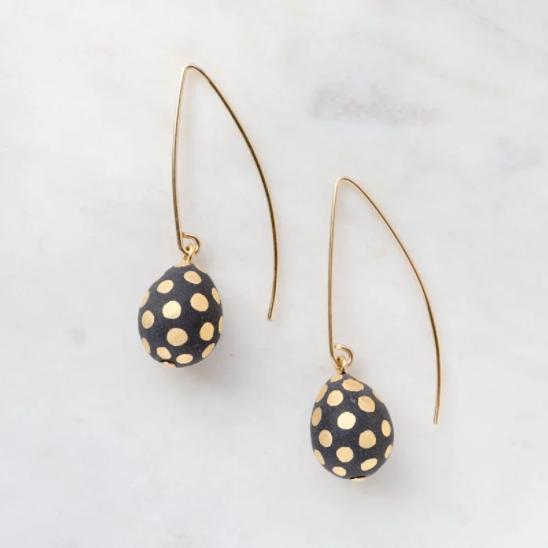 Matte Black Ladybug Teardrop Earrings