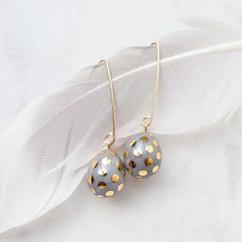 Grey Ladybug Teardrop Earrings