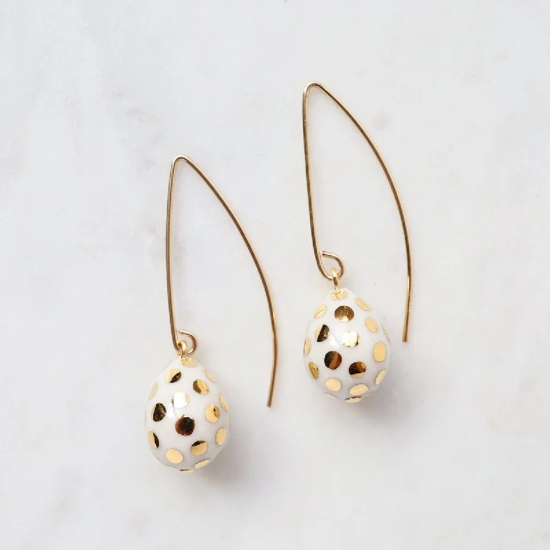 White Ladybug Teardrop Earrings