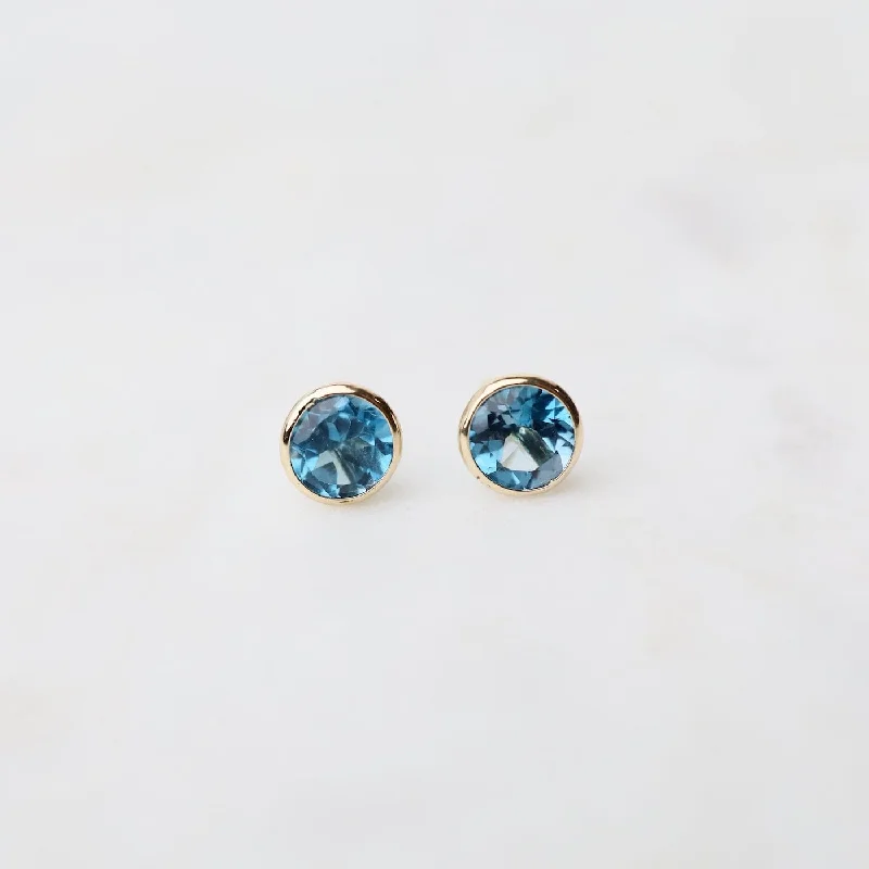 14k London Blue Topaz Bezel Studs