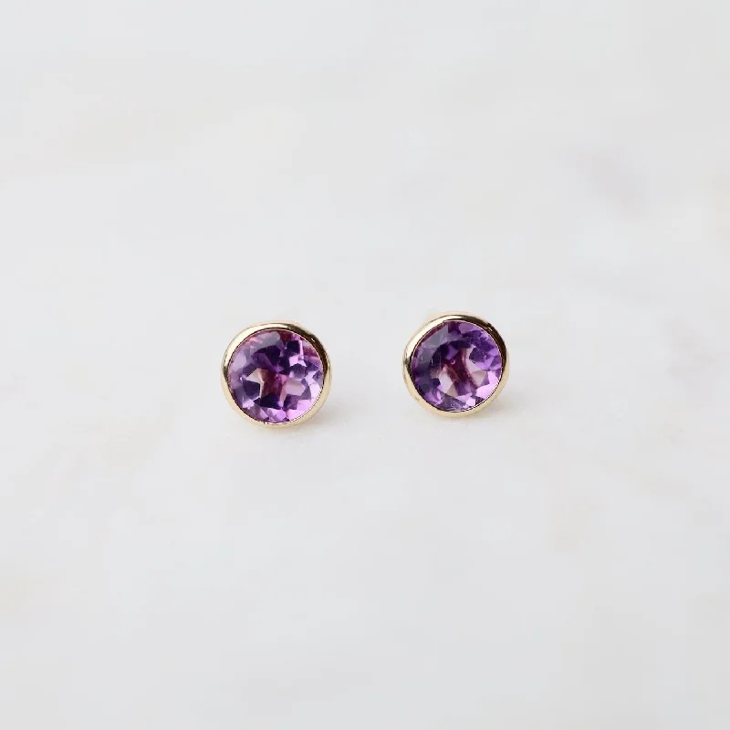 14k Pink Amethyst Bezel Studs