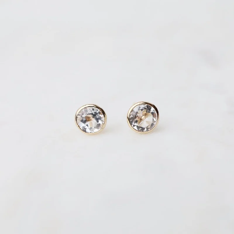 14k White Topaz Bezel Studs