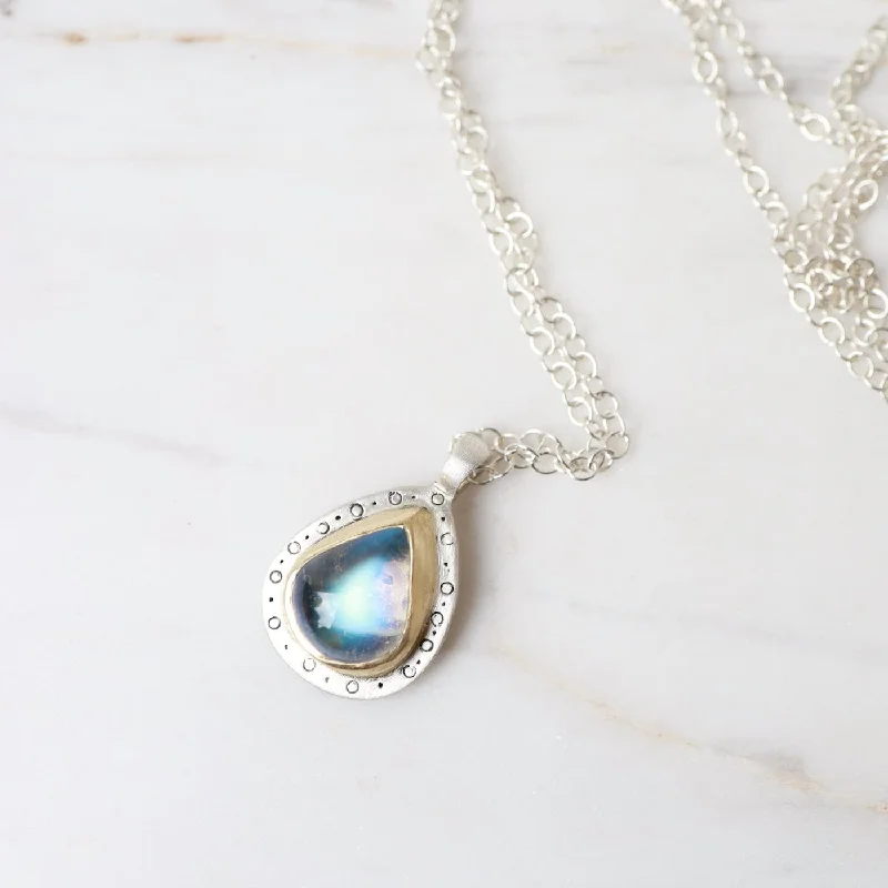 Two Tone Moonstone Teardrop Pendant Necklace