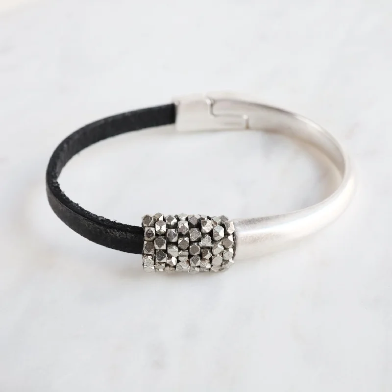 Hand Stitched Silver Metal Cubes Bracelet