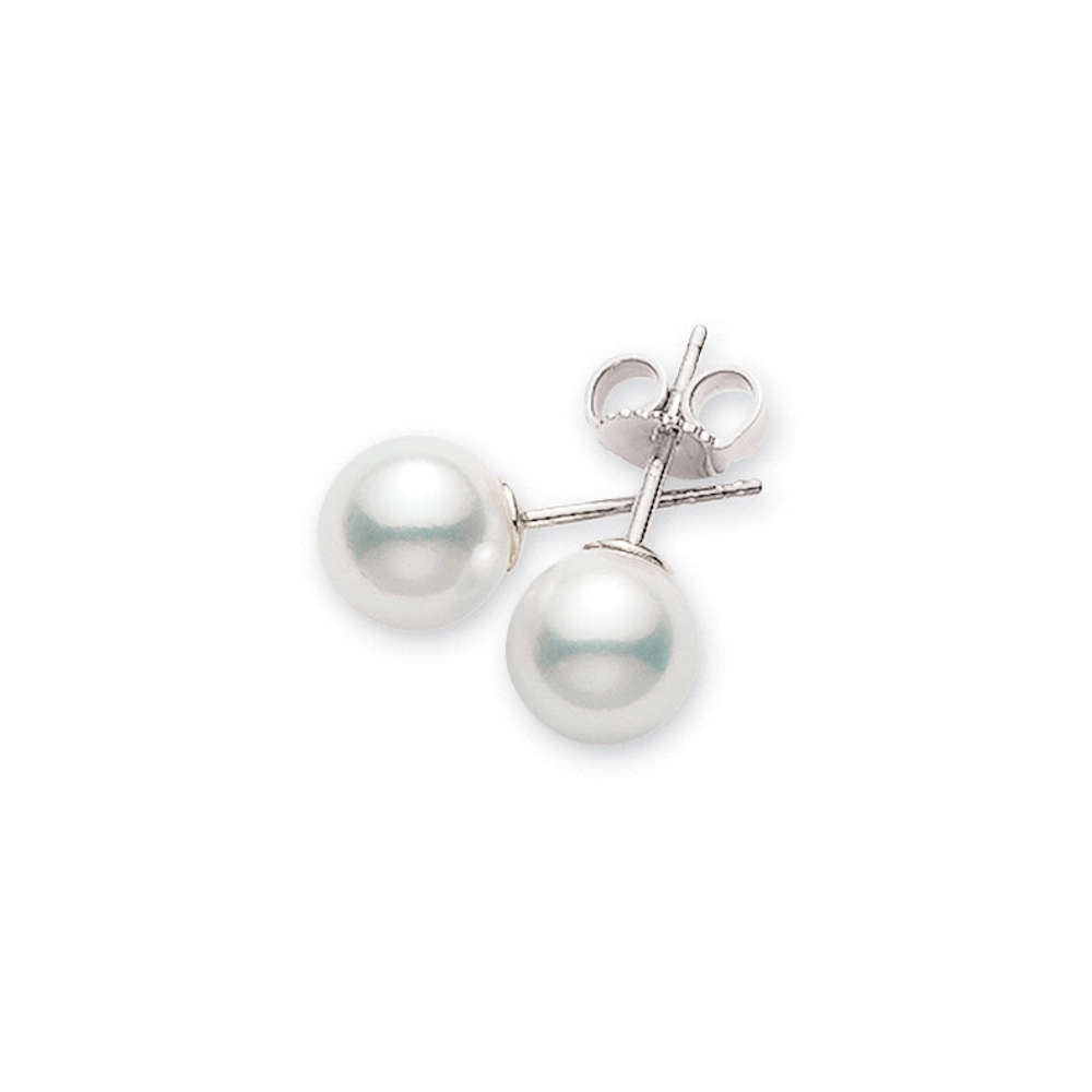 Mikimoto 18K White Gold 7.5mm Cultured White Pearl Stud Earrings