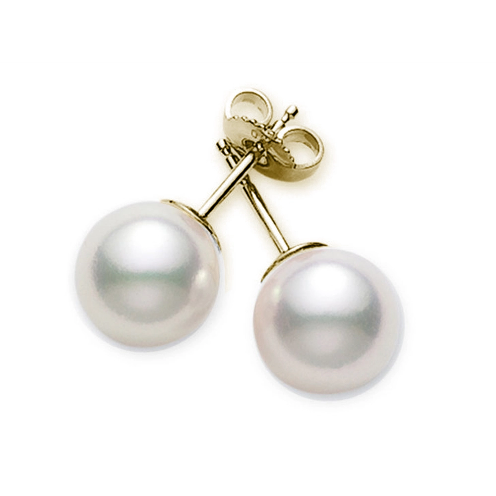 Mikimoto 18K Yellow Gold 7mm Cultured White Pearl Stud Earrings