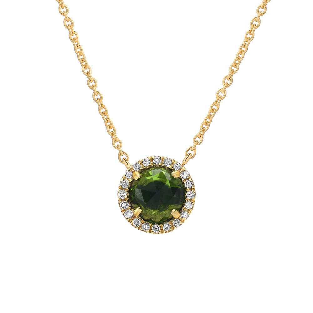 Rose Cut Chrome Diopside Center & Diamond Necklace