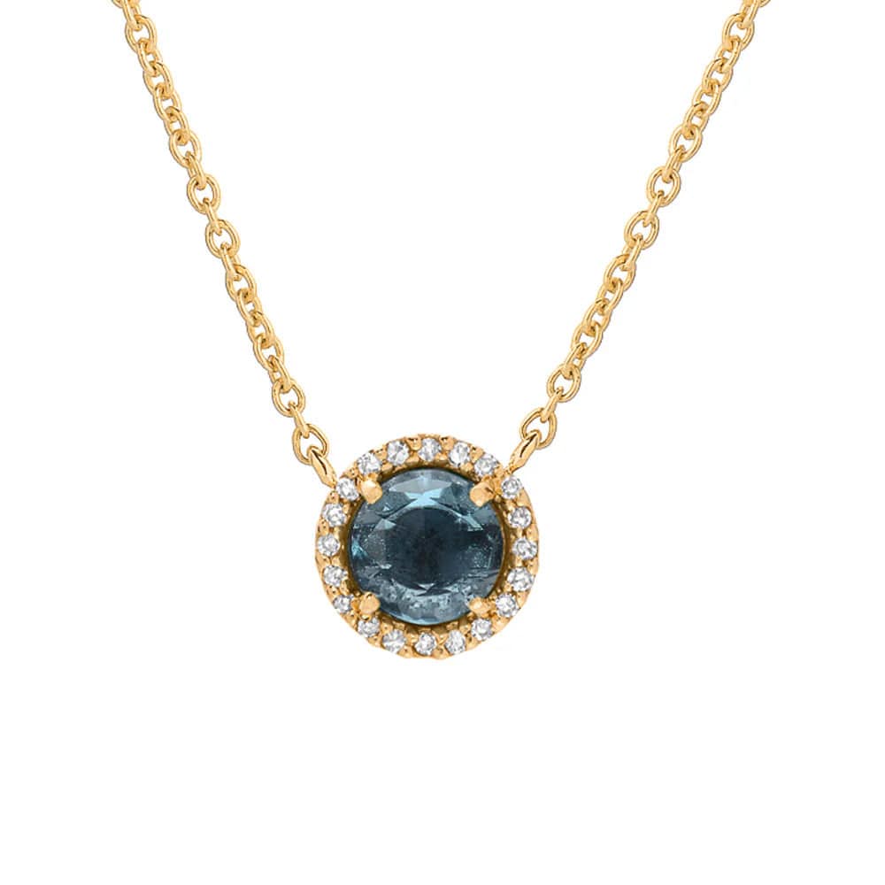 Rose Cut London Blue Topaz with White Diamond Halo Necklace