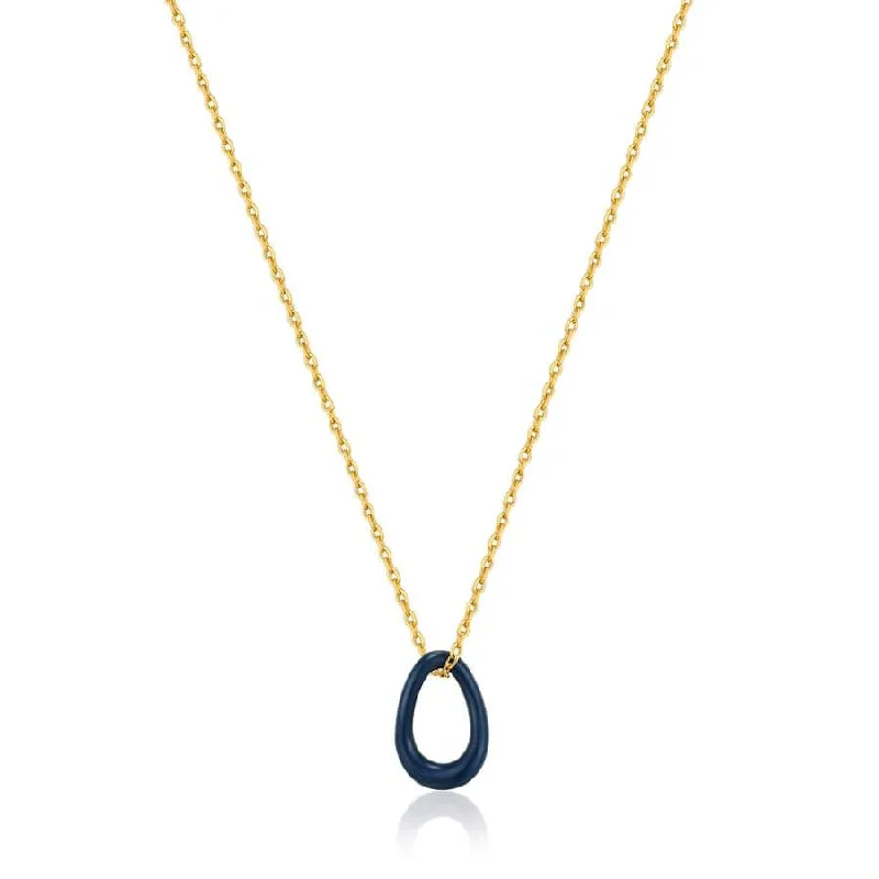 Navy Blue Enamel Gold Twisted Pendant Necklace