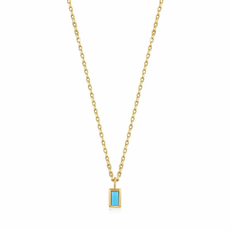 Turquoise Drop Pendant Gold Necklace