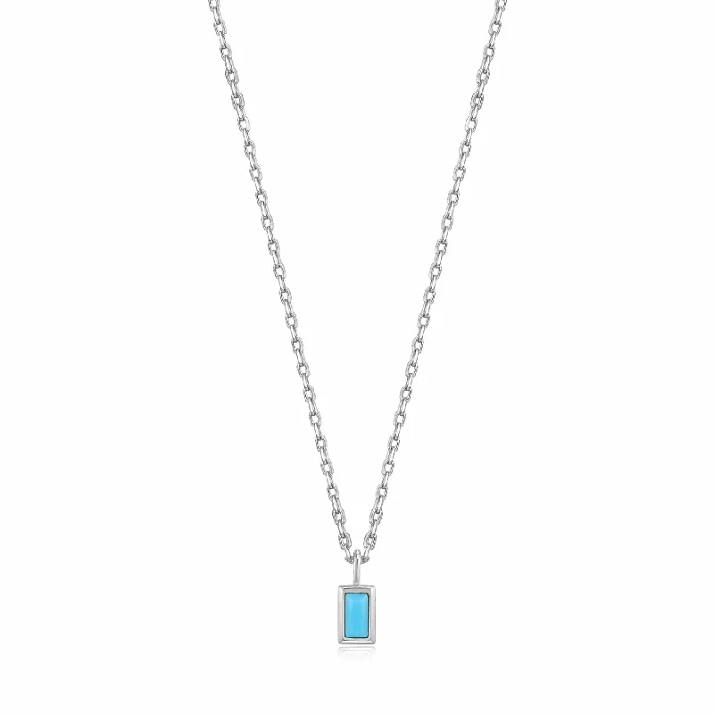 Turquoise Drop Pendant Silver Necklace