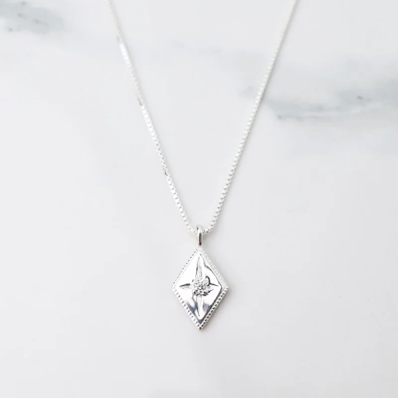 Detailed Diamond Shape with Star-Set CZ Necklace