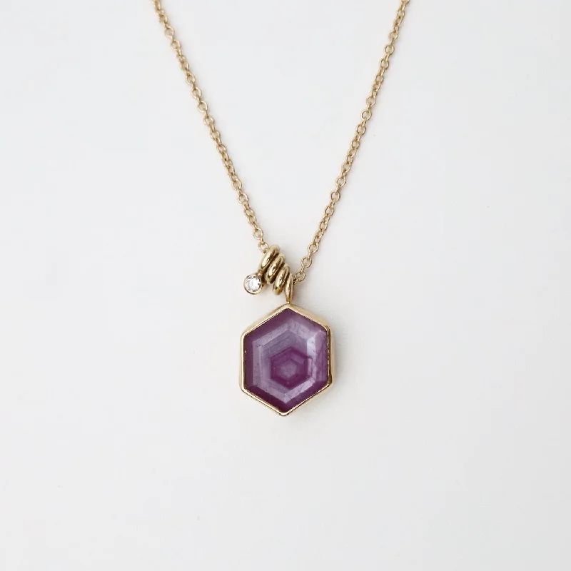 Jamie Joseph Hexagon Table Up African Ruby & Diamond Accent Necklace