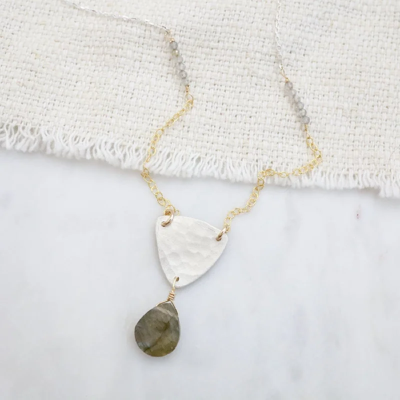 Triangle Shield with Labradorite Drop Pendant Necklace