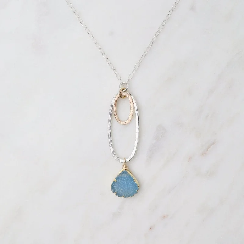 Double Oval with Blue Druzy Pendant Necklace