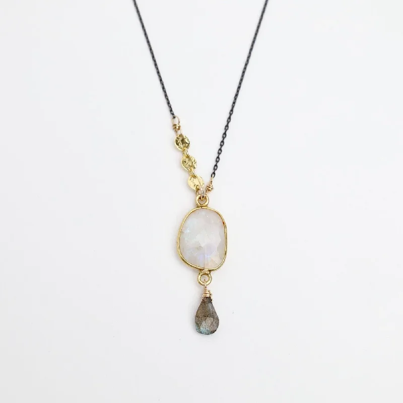 Two Tone Moonstone Slice Pendant Necklace