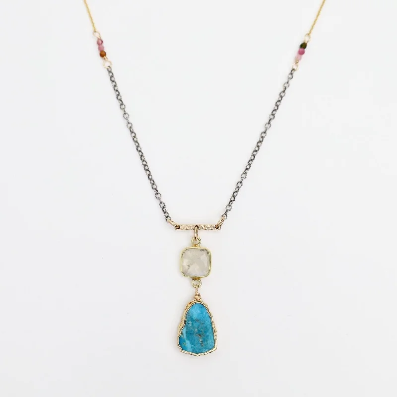 Turquoise & Moonstone Slice Pendant Necklace