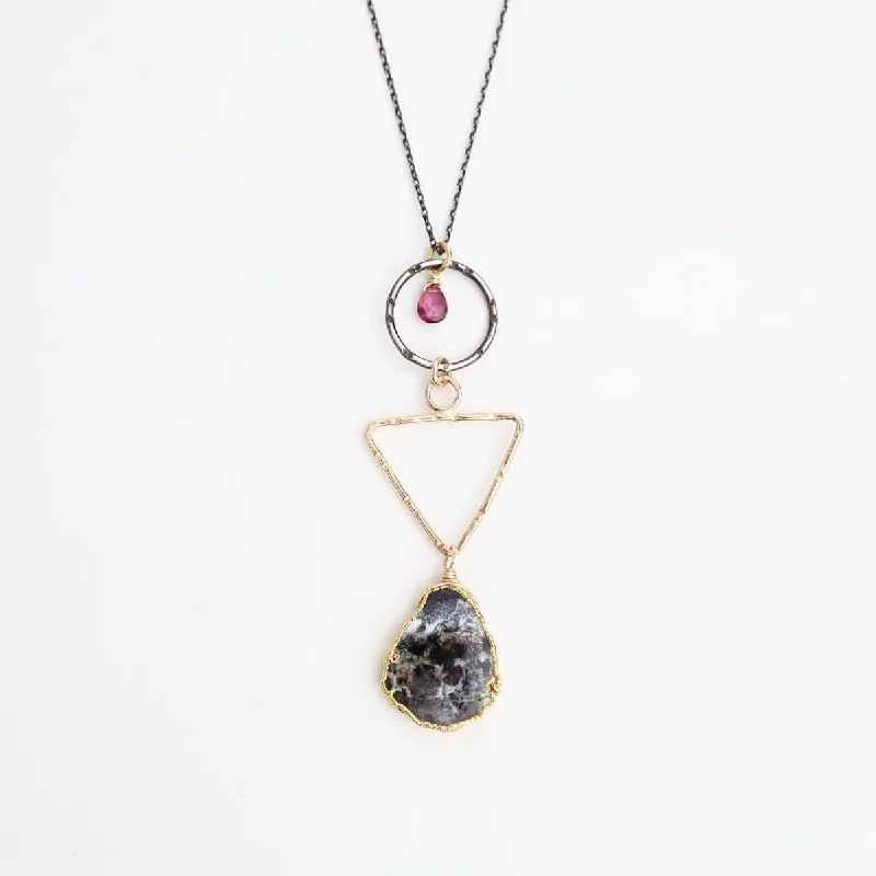 Two Tone Dendrite Opal and Garnet Pendant