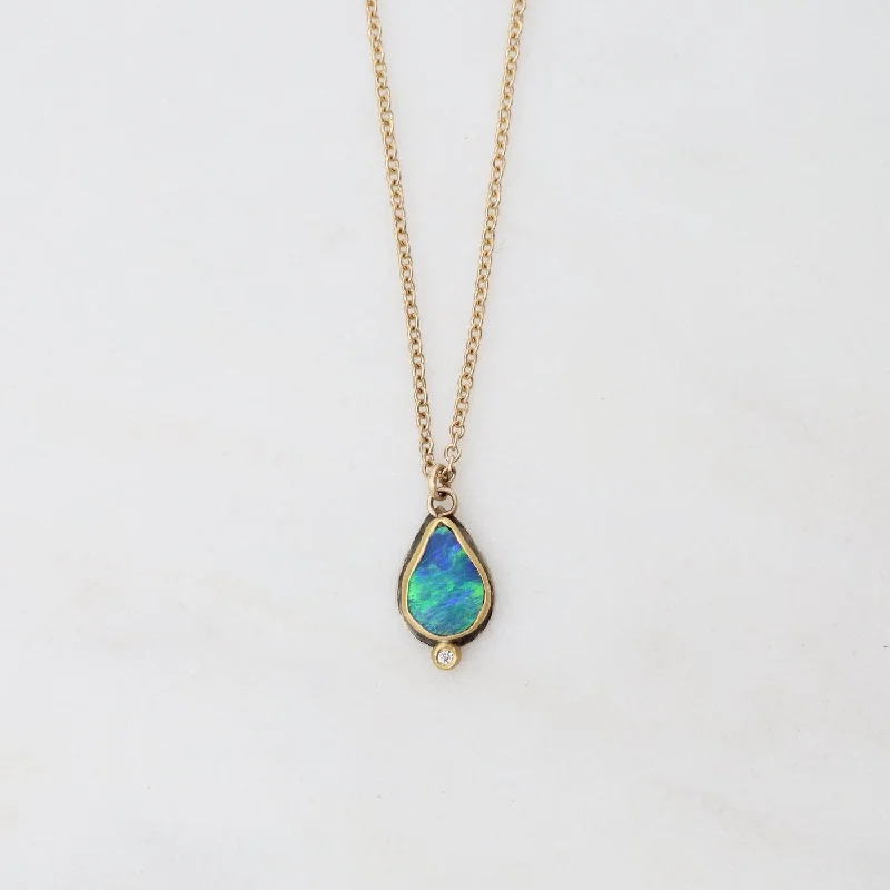 Australian Opal with Diamond Dot Necklace