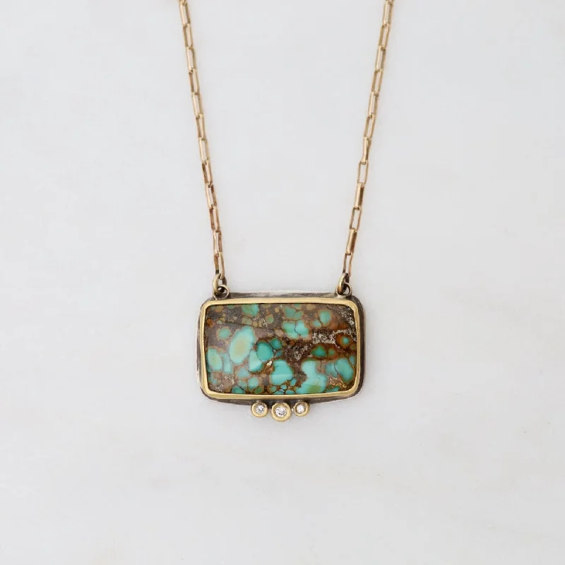 Bezel Set Horizontal Turquoise with Diamonds Necklace