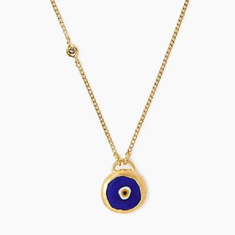 Blue Evil Eye Necklace With Champagne Diamond