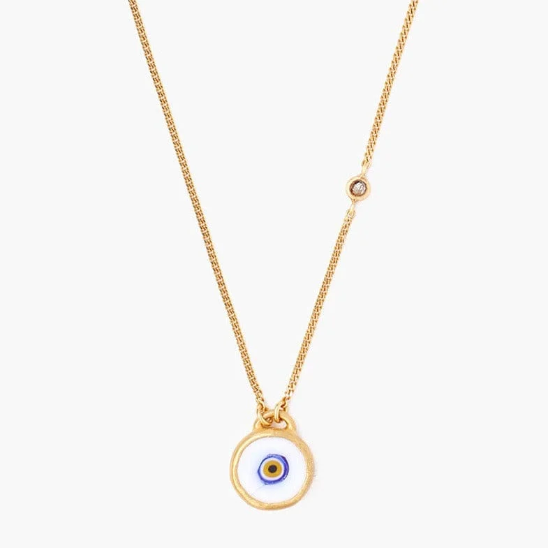 White Evil Eye Necklace With Champagne Diamond