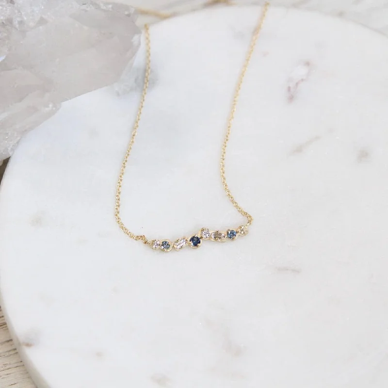 Cascade Diamond And Blue Sapphire Bar Necklace