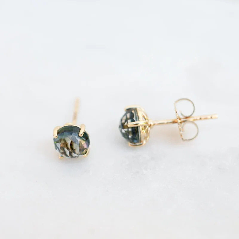 14k Yellow Gold 6mm Round Green Envy Topaz Post Earrings