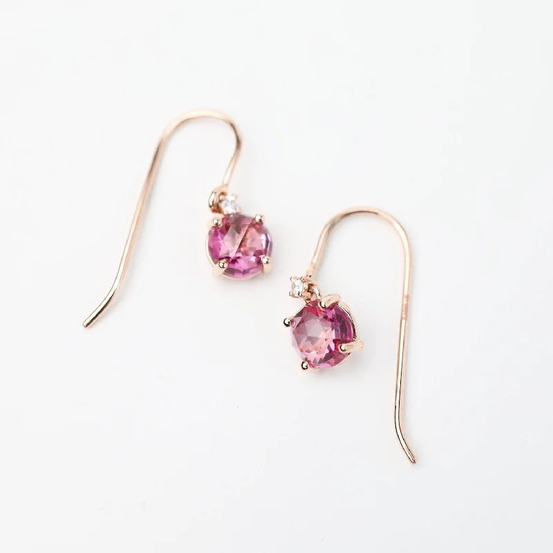 Rose Gold Round Pink Topaz Drop Earrings