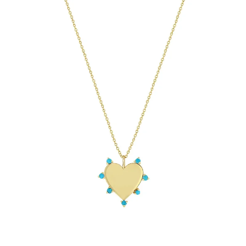 14k 7 Prong Turquoise Heart Pendant Necklace