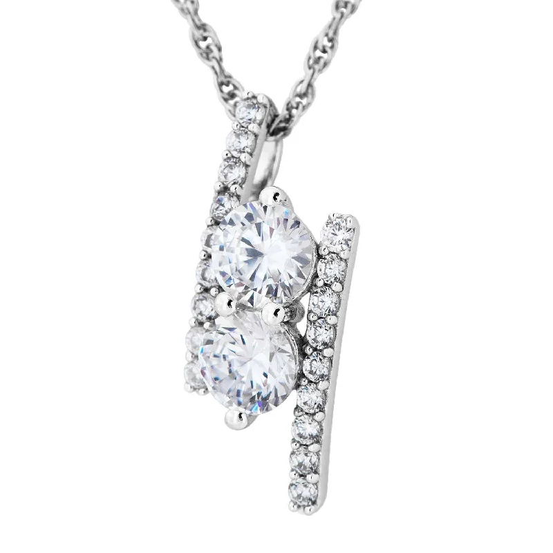 Present and Future Bar Pendant Rhodium Plated Sterling Silver Necklace, 18"