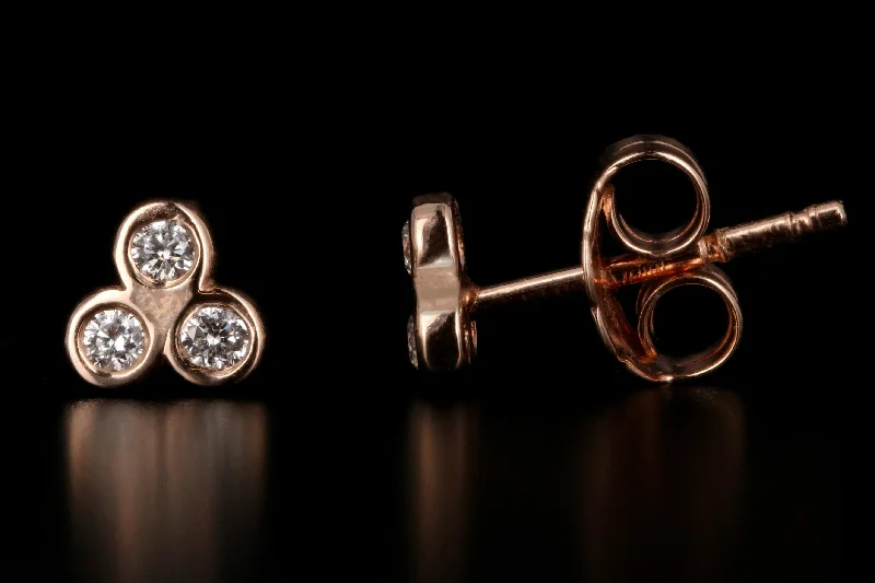 New 14K Rose Gold Diamond Trinity Stud Earrings