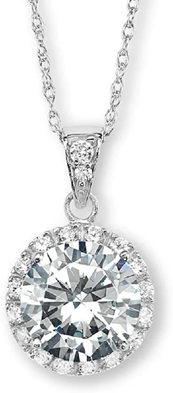 The Men's Jewelry Store (for HER) Round CZ Halo Pendant Rhodium Plated Sterling Silver Necklace, 18"