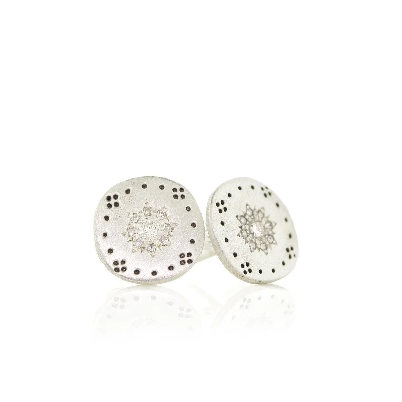 Diamond Silver Cluster Stud Earrings