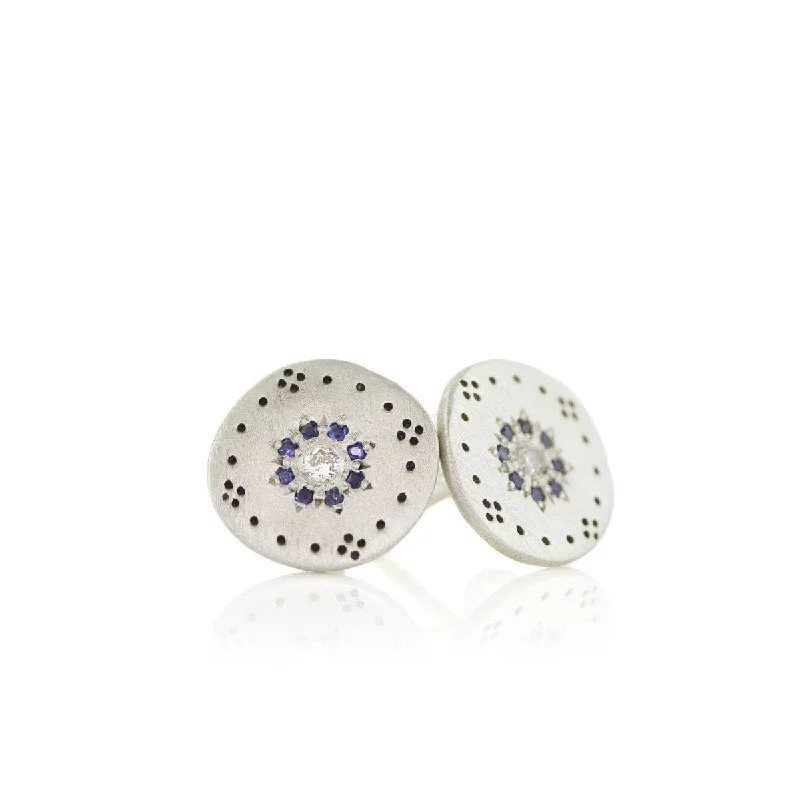 Blue Sapphire Silver Cluster Stud Earrings