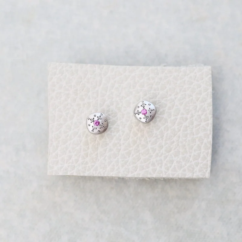 Silver Light Charm Studs in Pink Sapphire