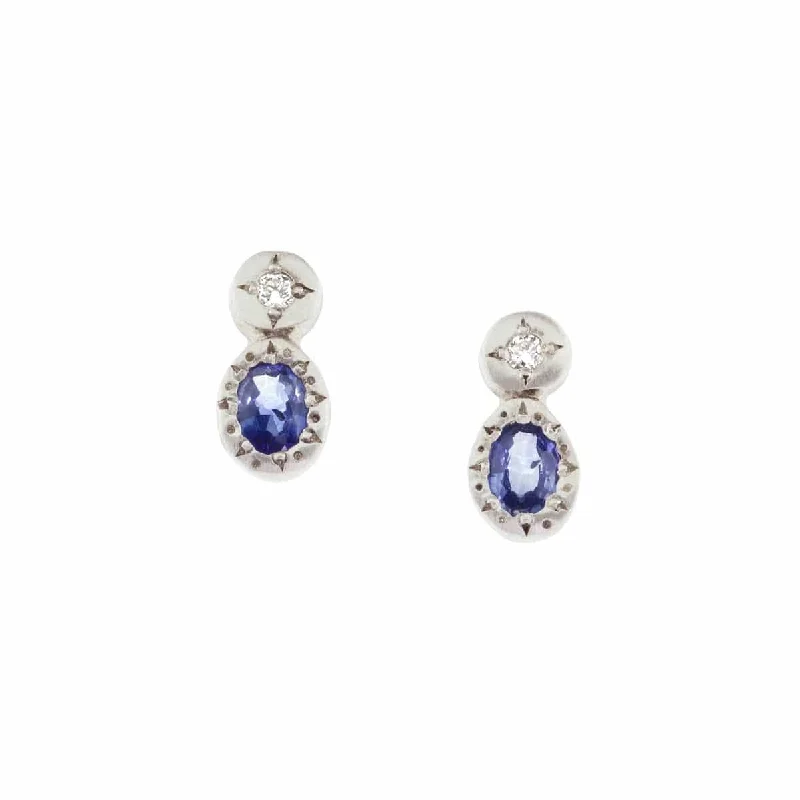 Sapphire Oval & Round Stud Earrings