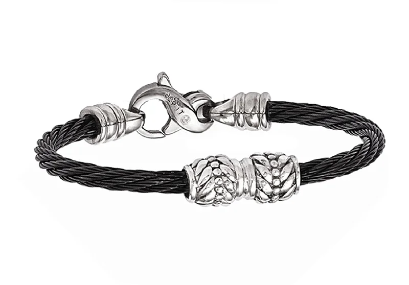 Boy's Girl's Signature Cable Collection Gray Titanium Cable and Sterling Silver Bead Bracelet, 5" (5MM)