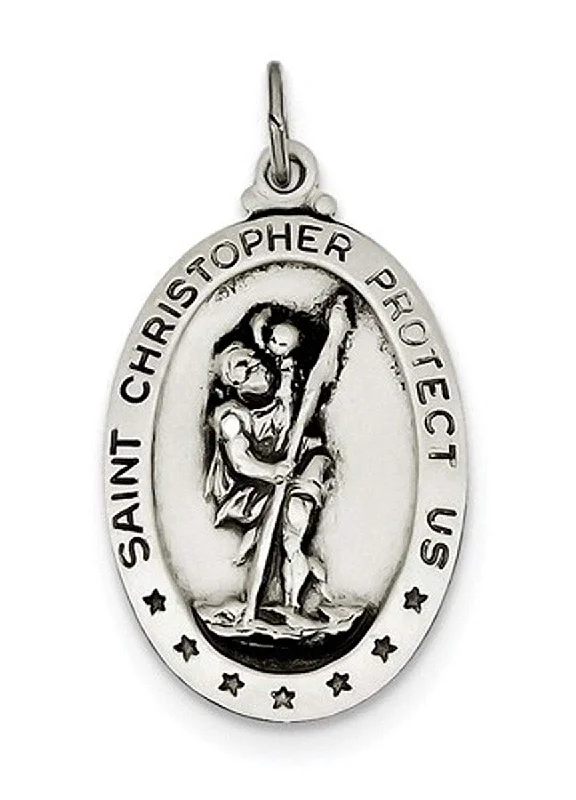 Sterling Silver Saint Christopher Medal Charm Pendant (34X20 MM)